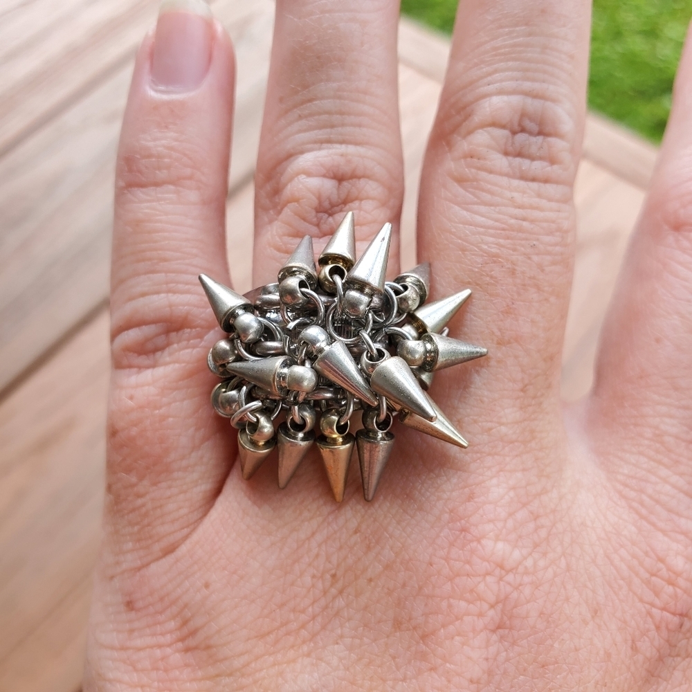 Silver Ring Spikes Studded Statement Ring Goth Stud Biker Boho Everyday Casual 7